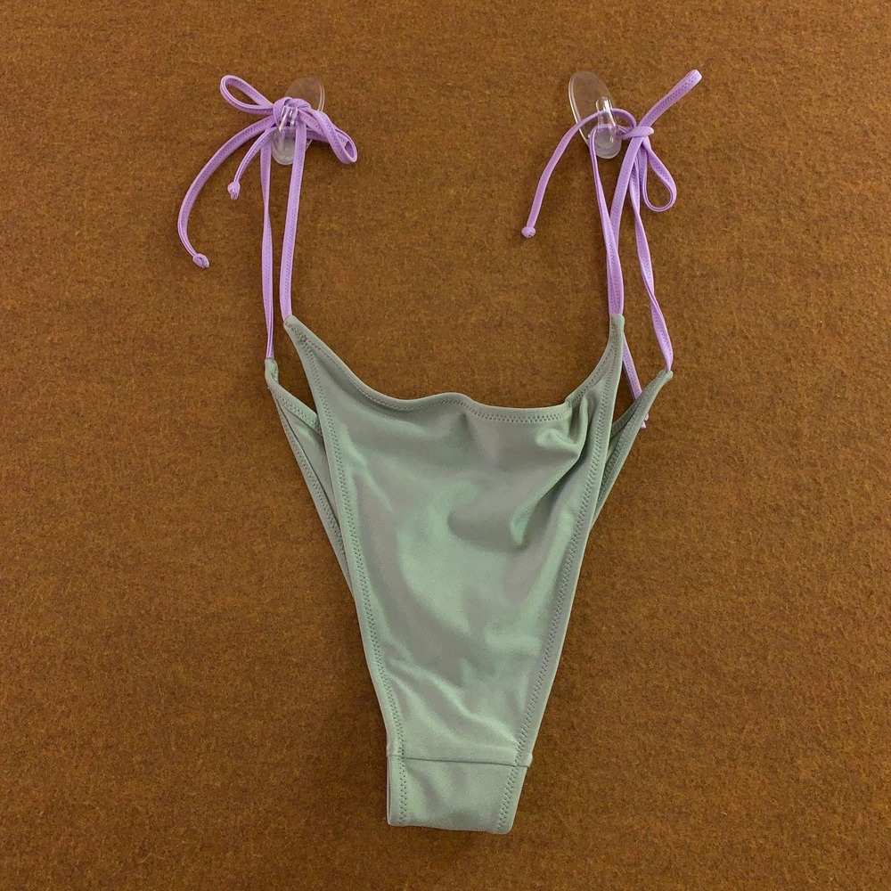 Bright Swimwear Womens Medium Green Purple Tie Side High Cut Bikini Bottom NWT - Picture 4 of 5